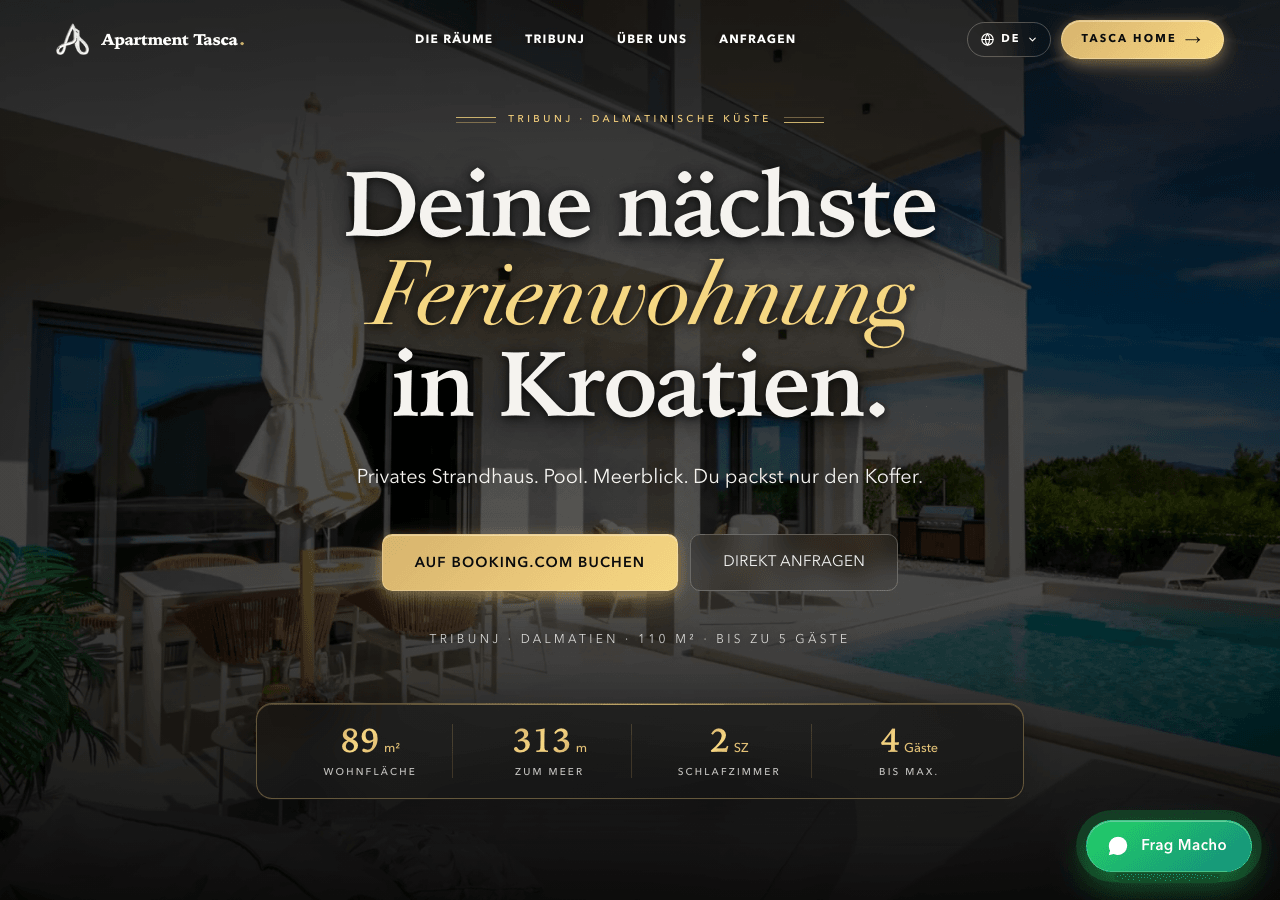 Website von Apartment Tasca