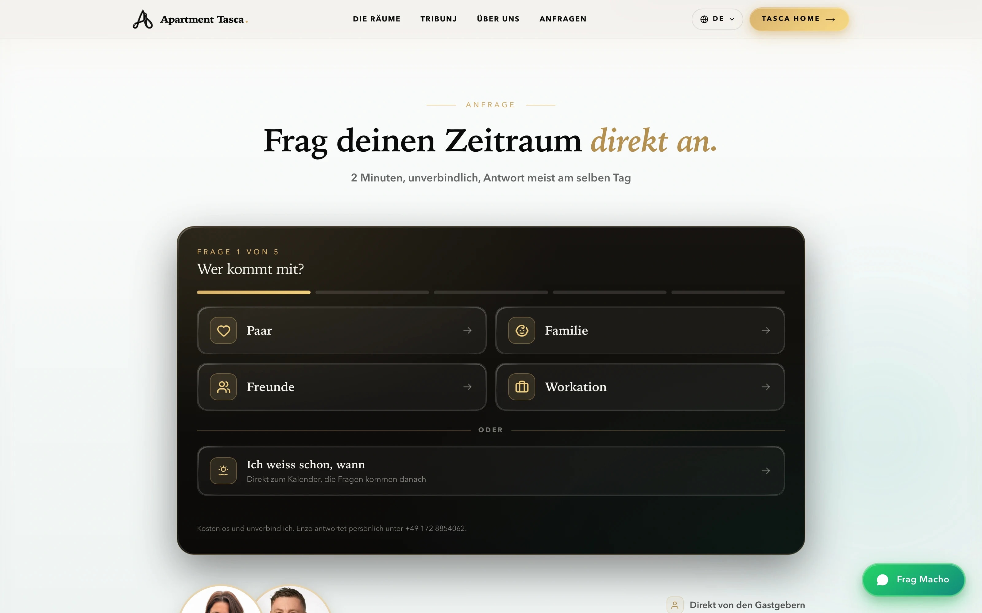 Zeitraum-Anfrage direkt auf der Seite bei Apartment Tasca