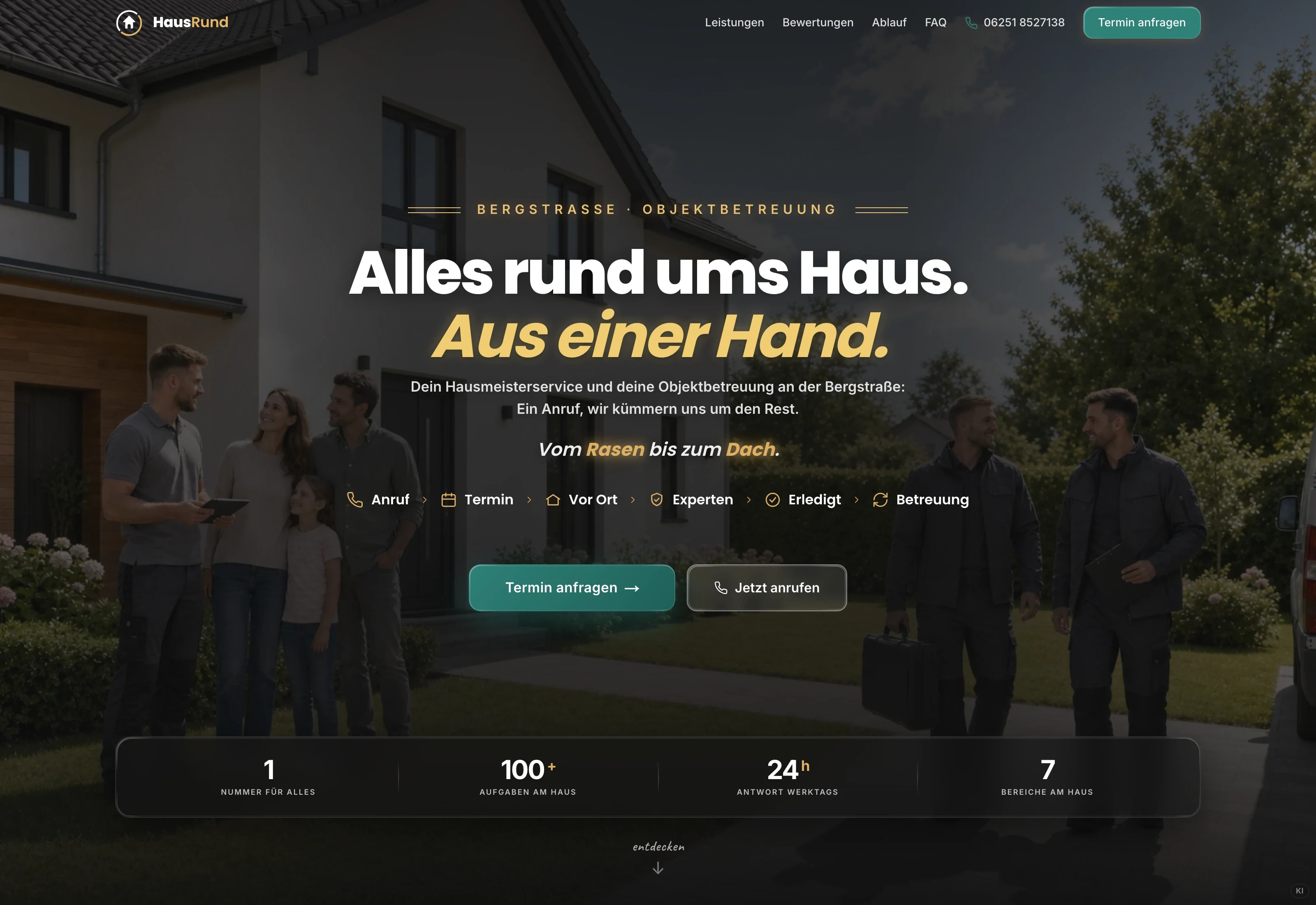 Website von HausRund: Hausservice und Objektbetreuung an der Bergstraße