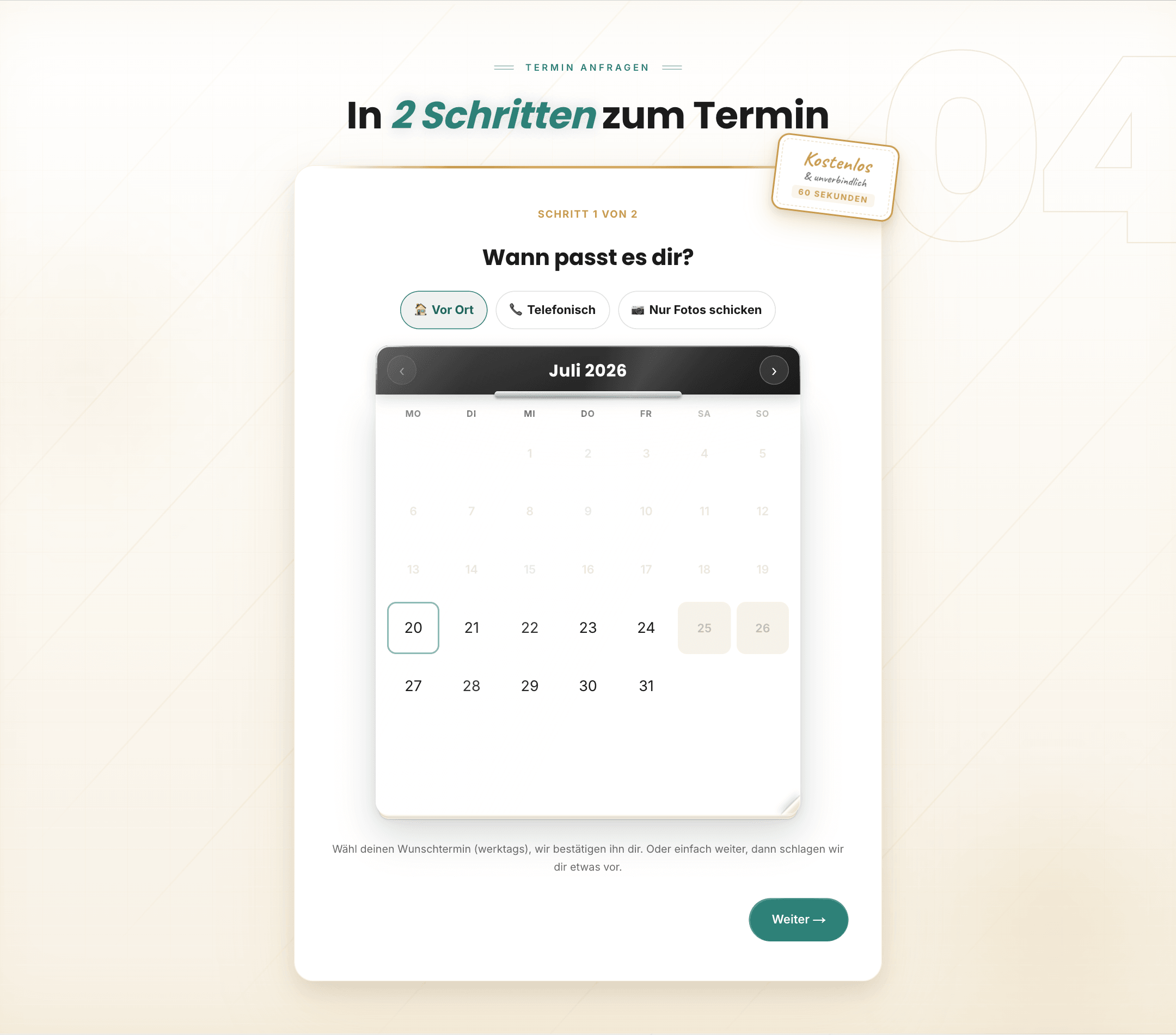 Anfrage-Weg mit Terminwunsch-Kalender bei HausRund