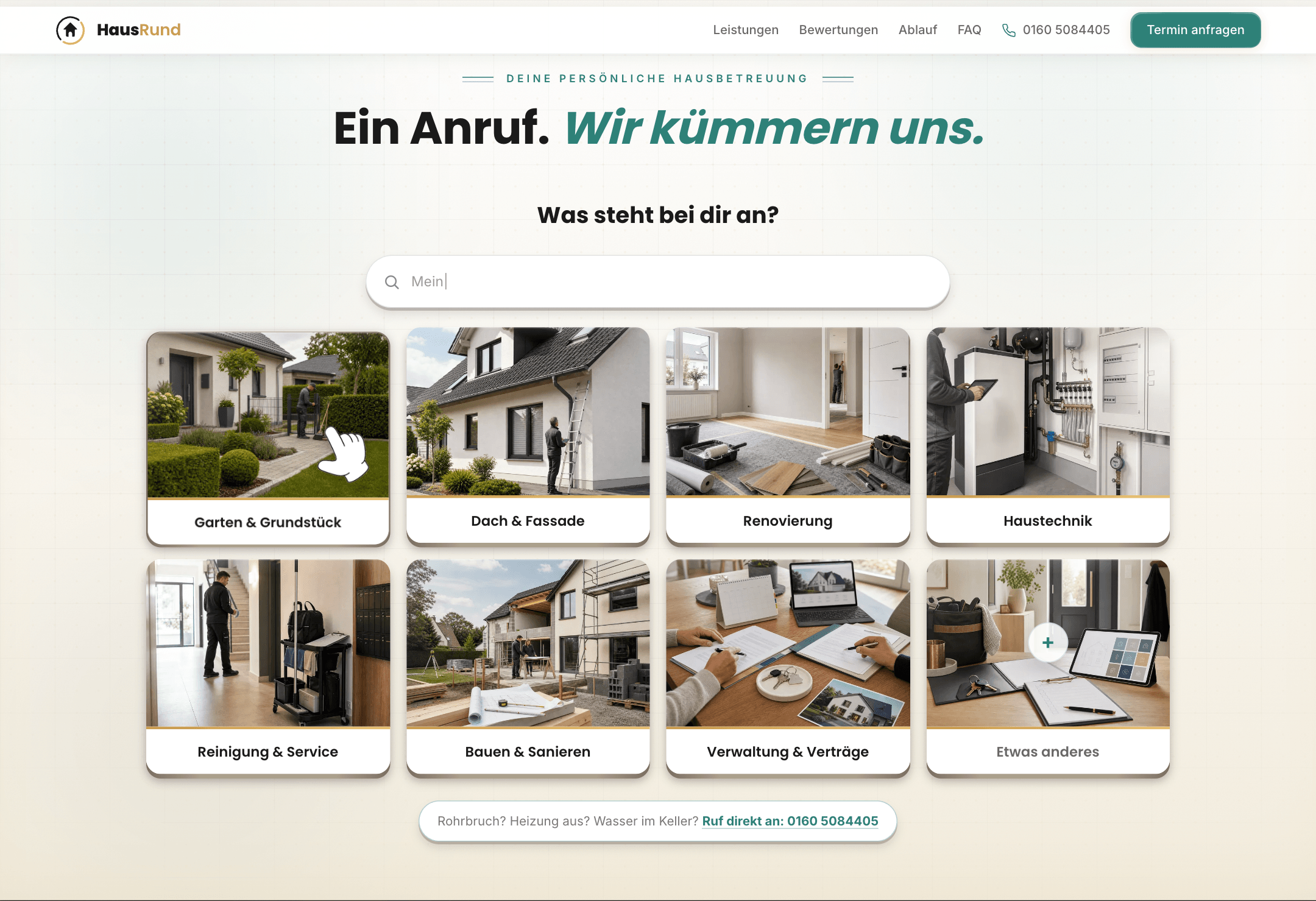 Website mit Leistungs-Finder bei HausRund