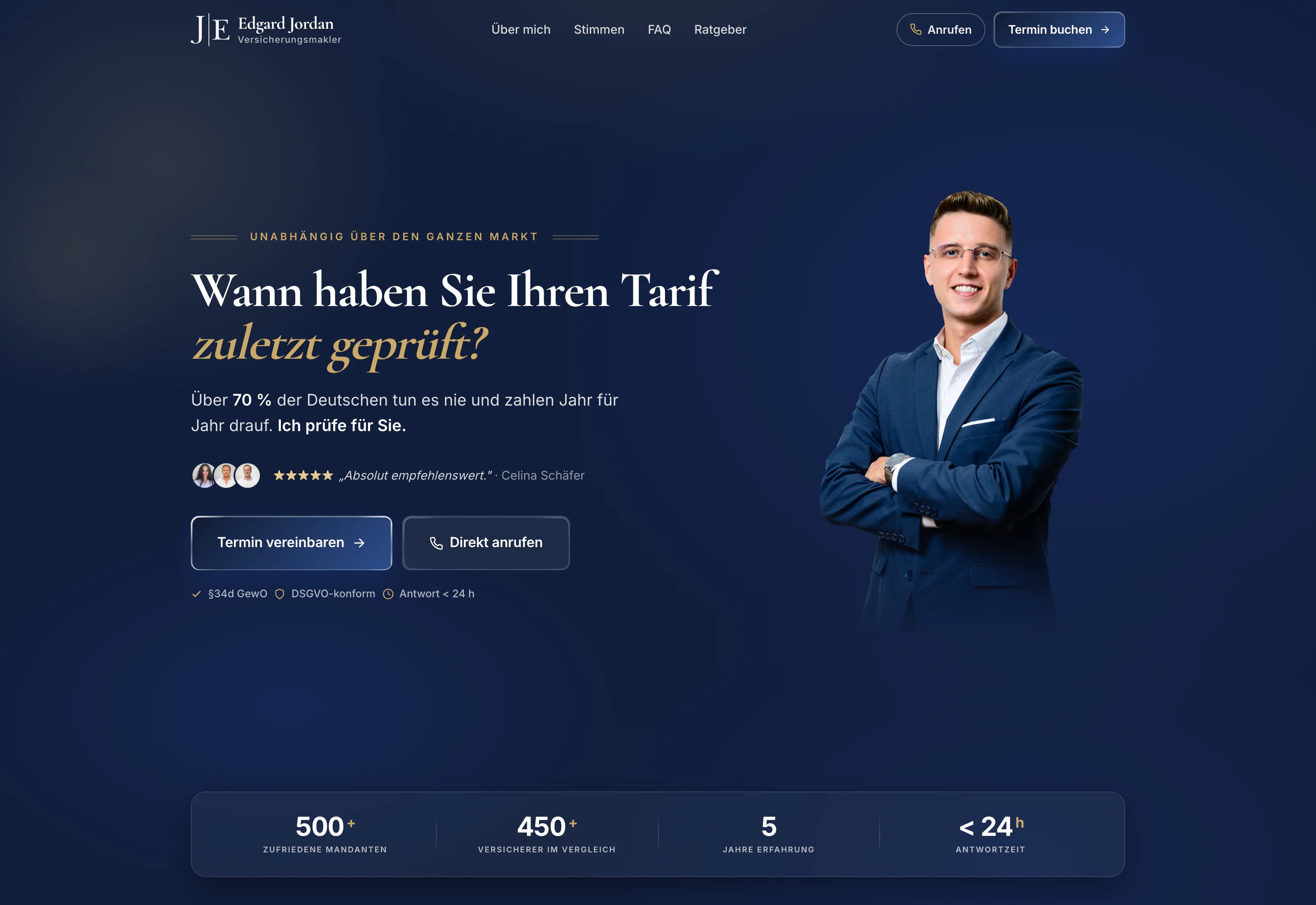 Website von Jordan und Partner: Unabhängiger Versicherungsmakler in Weinheim