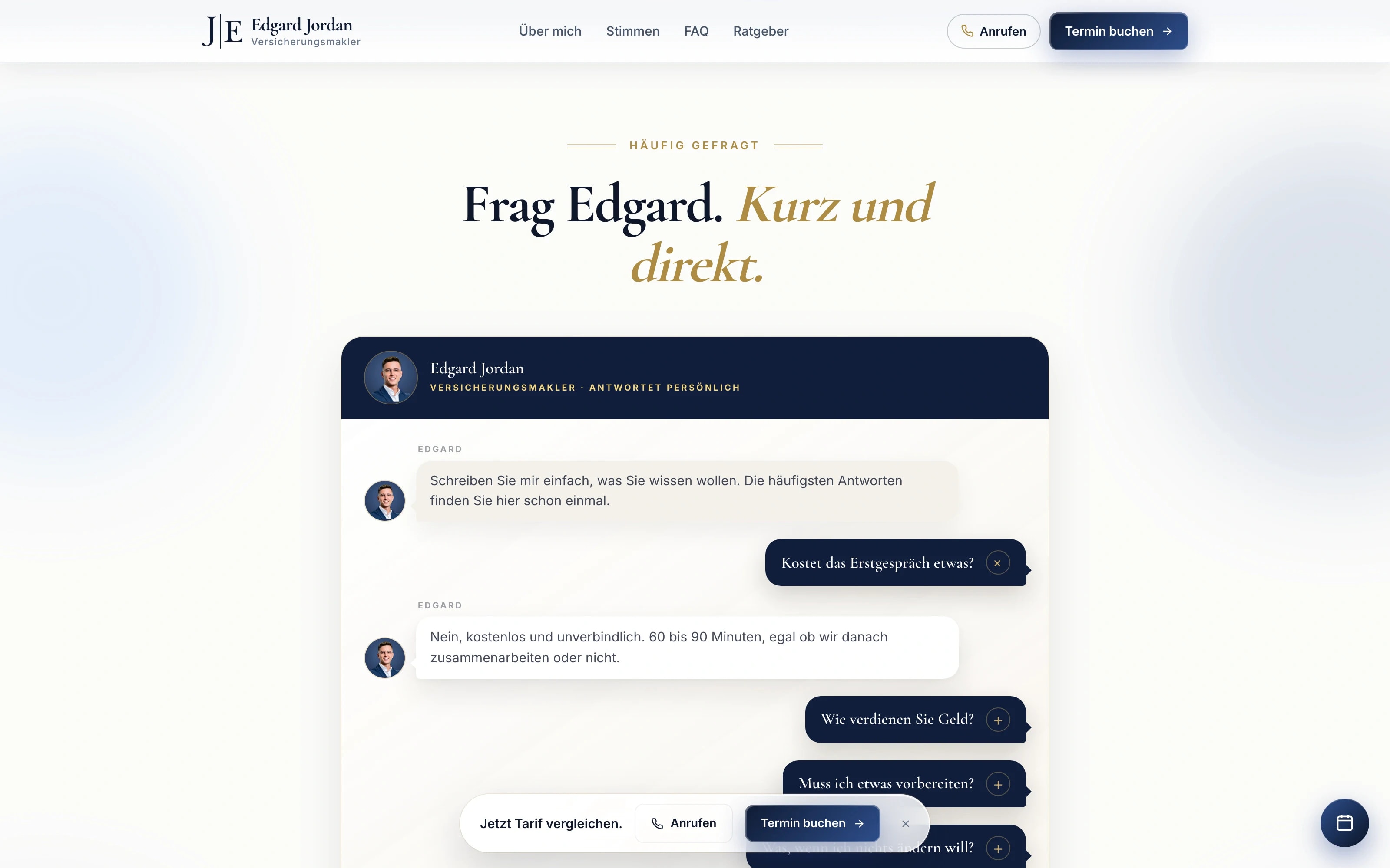 Frag Edgard: Fragen als Chat bei Jordan und Partner
