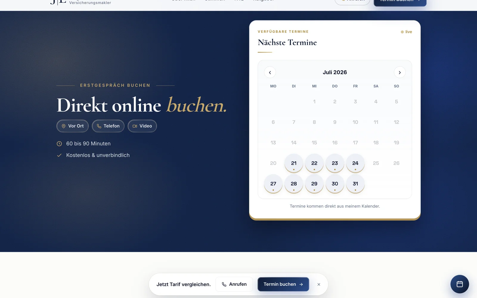 Termine kommen von der Seite